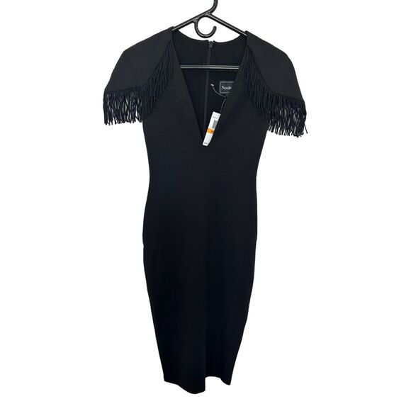 Nookie Mendez Fringe Glam Evening Bodycon Dress NWT Black size Small - Picture 2 of 10